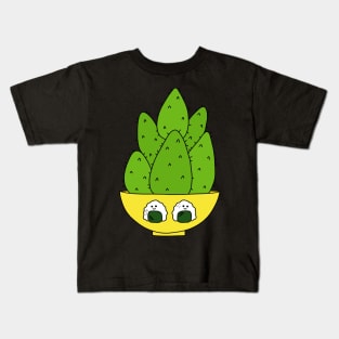 Cute Cactus Design #126: Cute Cacti Bunch In A Bowl With Onigiri Kids T-Shirt